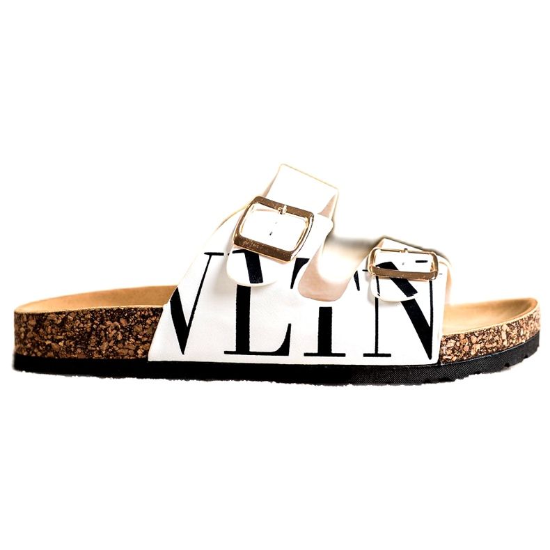 Tongs confortables blanches en cuir écologique