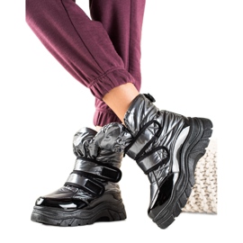 TRENDI Bottes de neige brillantes avec velcro noir argent