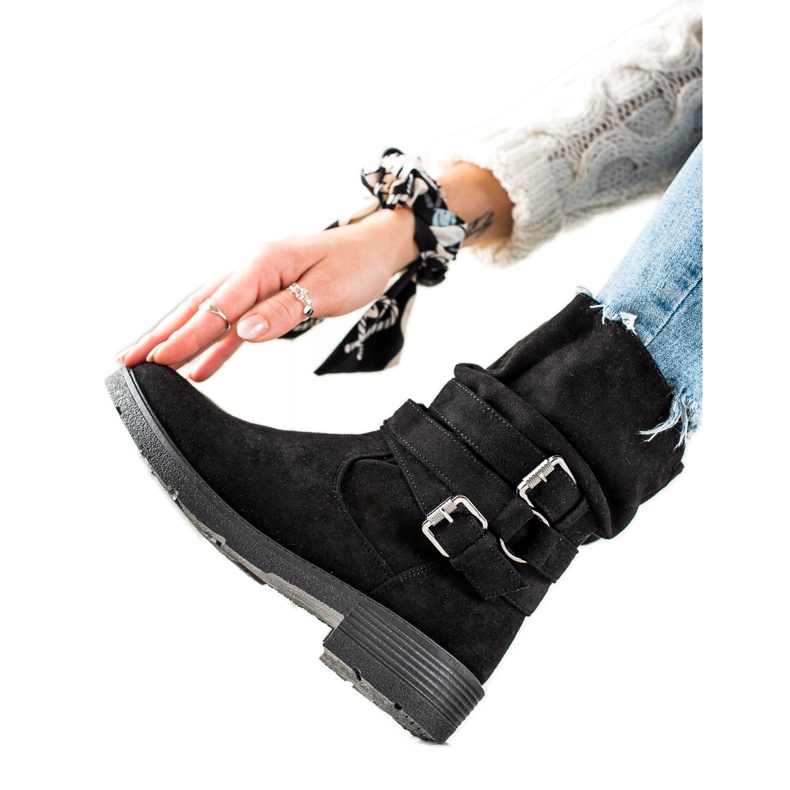 Renda Bottes en daim noires avec boucle décorative le noir