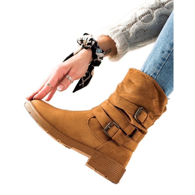 Renda Bottines en daim camel avec boucle décorative brun