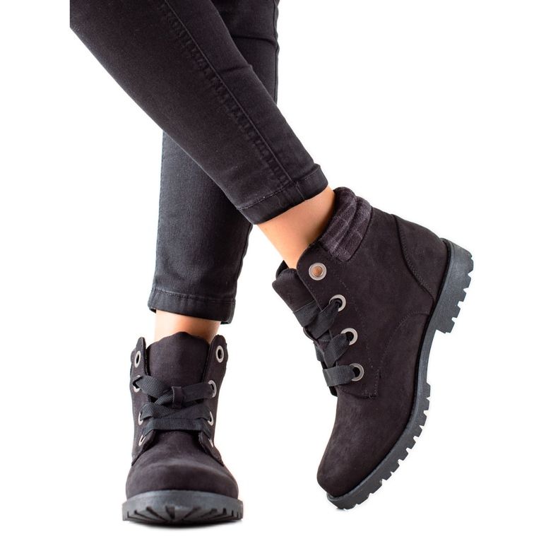 TRENDI Bottes Trapeur en Daim le noir