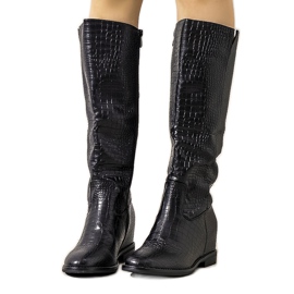 Bottines noires à motif peau de crocodile Daoust le noir
