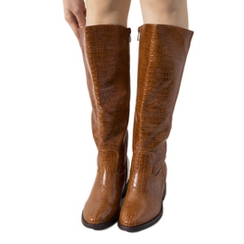 Bottines marron à motif peau de crocodile Daoust brun