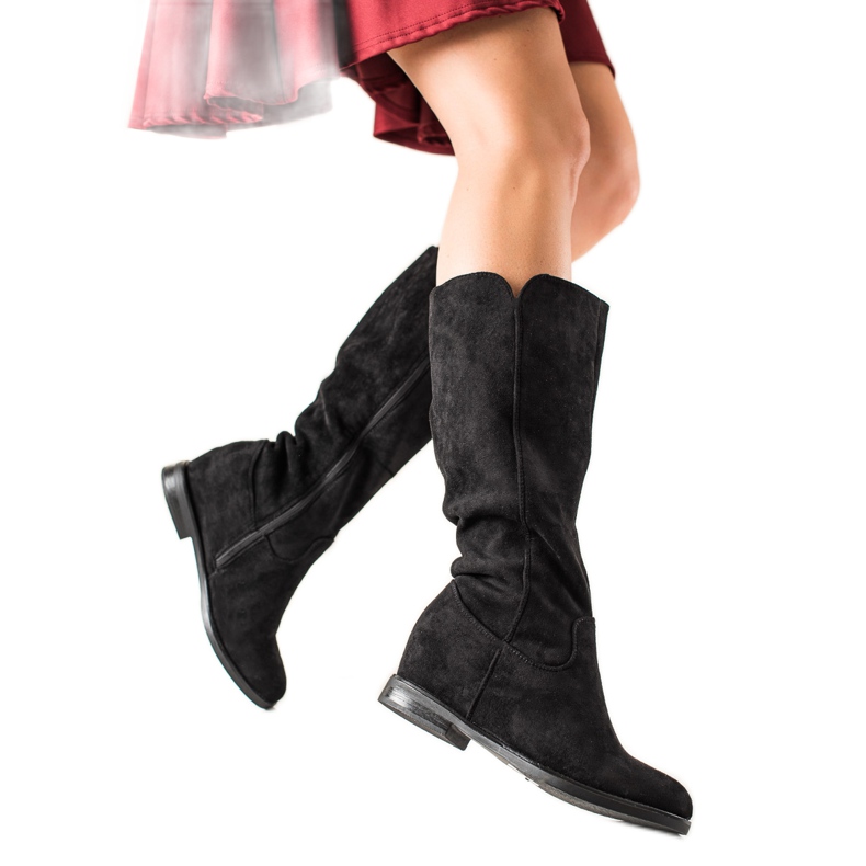 Renda Bottes compensées en daim noires le noir
