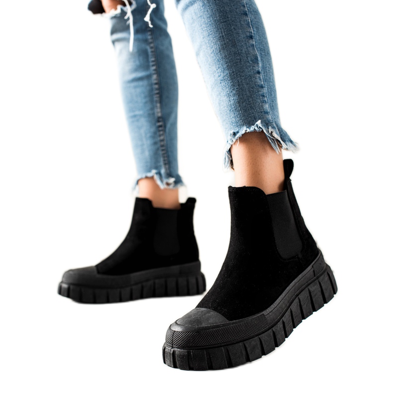 TRENDI Bottines Chelsea élégantes sur la plate-forme le noir TRENDI Bottines Chelsea élégantes sur la plate-forme le noir