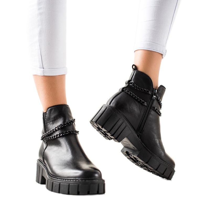 Goodin Bottes sur la plate-forme avec une chaîne le noir