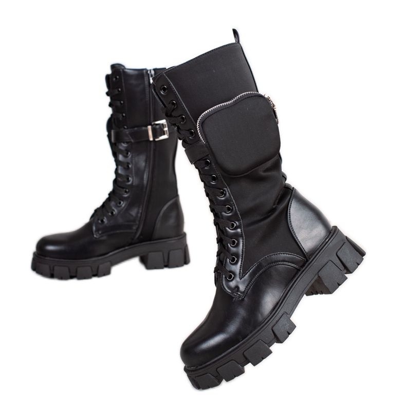 TRENDI Bottes hautes noires avec une poche le noir TRENDI Bottes hautes noires avec une poche le noir