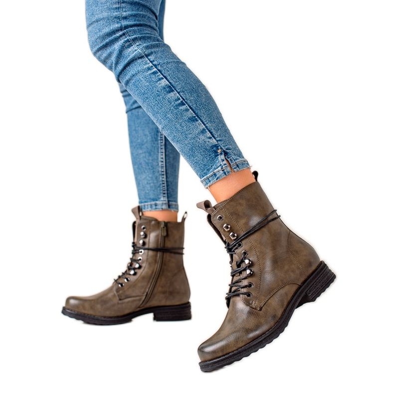 Super Mode Bottines à lacets classiques brun vert