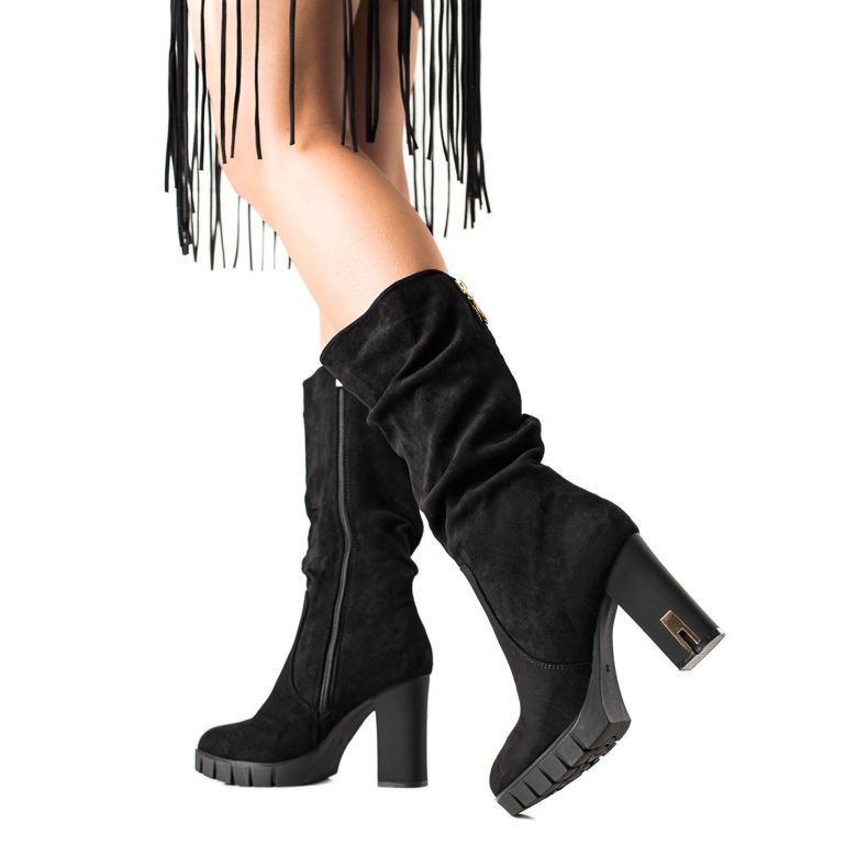 TRENDI Bottines en daim à talon mat le noir