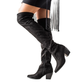 Laura Mode Cuissardes à talons bas noir