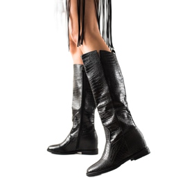 TRENDI Bottes Avec Éco Cuir Sur Compensée le noir