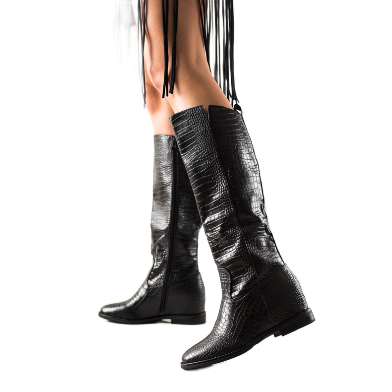 TRENDI Bottes Avec Éco Cuir Sur Compensée le noir