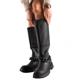 TRENDI Bottes noires à la mode sur la plate-forme le noir