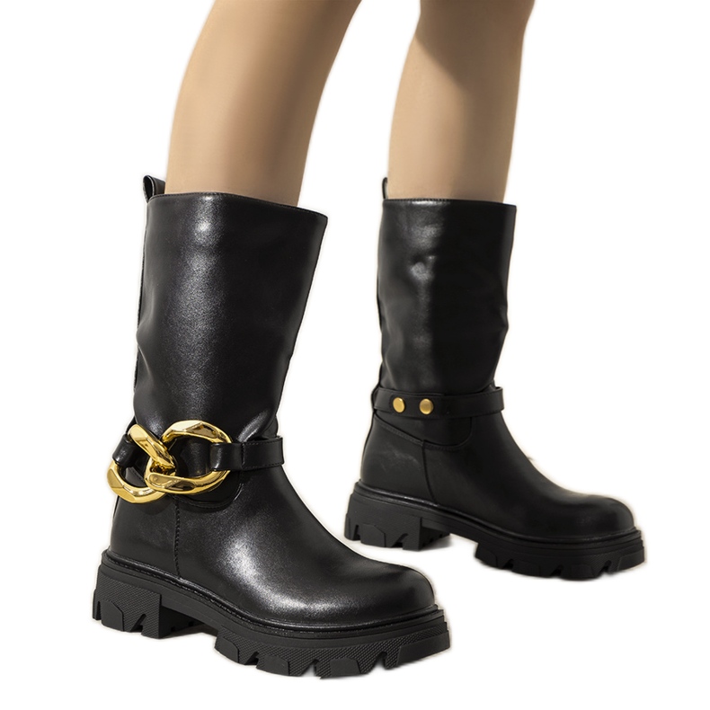 Bottines matelassées noires avec chaîne Harrison le noir