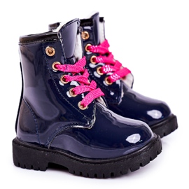 Bottines Enfant Chauffées De Fourrure, Laqué Navy Pinkie bleu marine