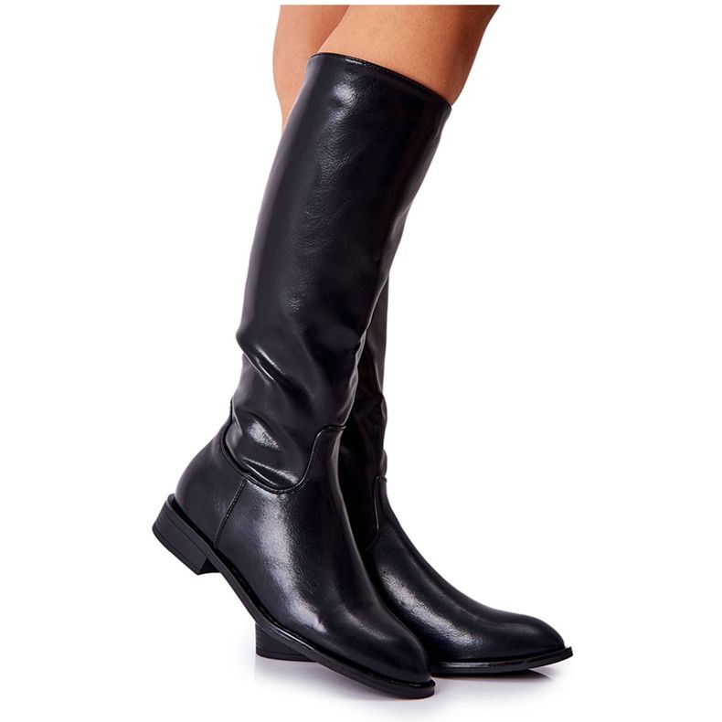 PG1 Bottes chaudes en cuir noir Estil le noir