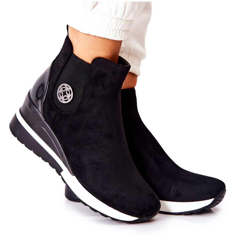 POTOCKI Bottes en daim noires à semelle compensée Lunelle le noir