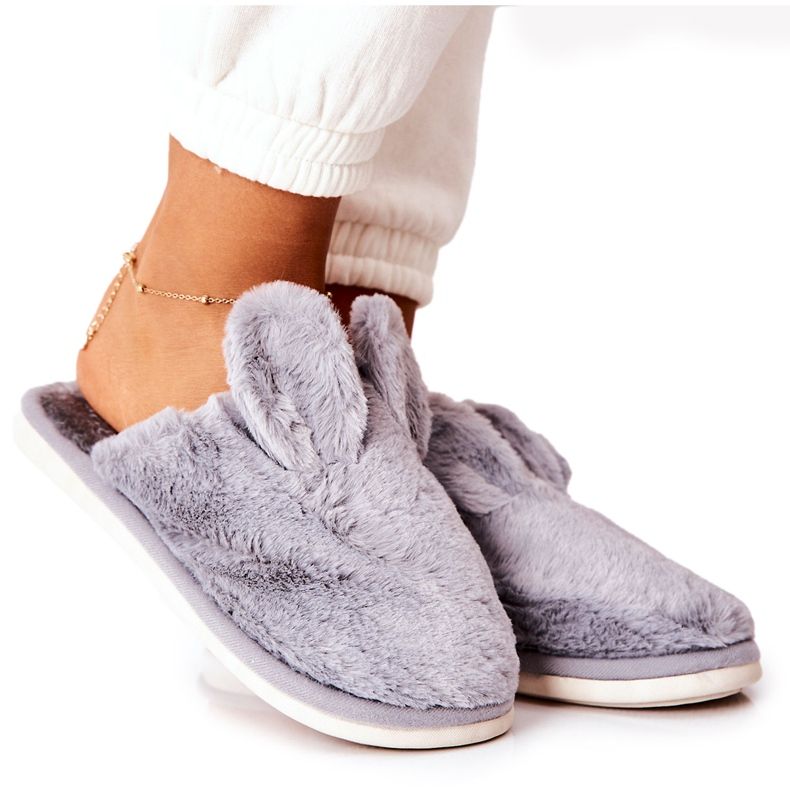 Chaussons Fourrure Avec Oreilles Gris Thorpe Chaussons Fourrure Avec Oreilles Gris Thorpe