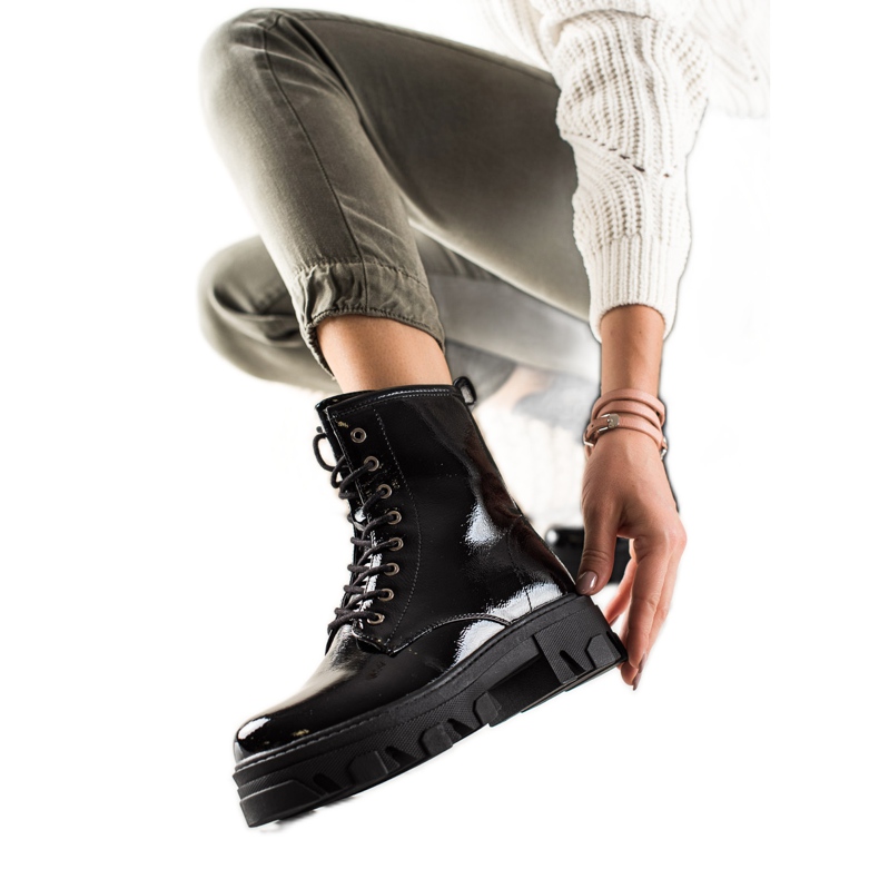Goodin Bottines Laquées Sur La Plateforme le noir