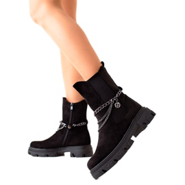 Bestelle Bottes en daim à la mode avec une chaîne le noir