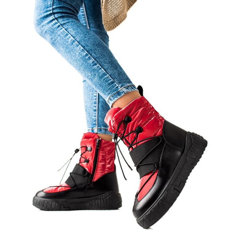TRENDI Bottes de neige confortables sur la plate-forme le noir rouge TRENDI Bottes de neige confortables sur la plate-forme le noir rouge
