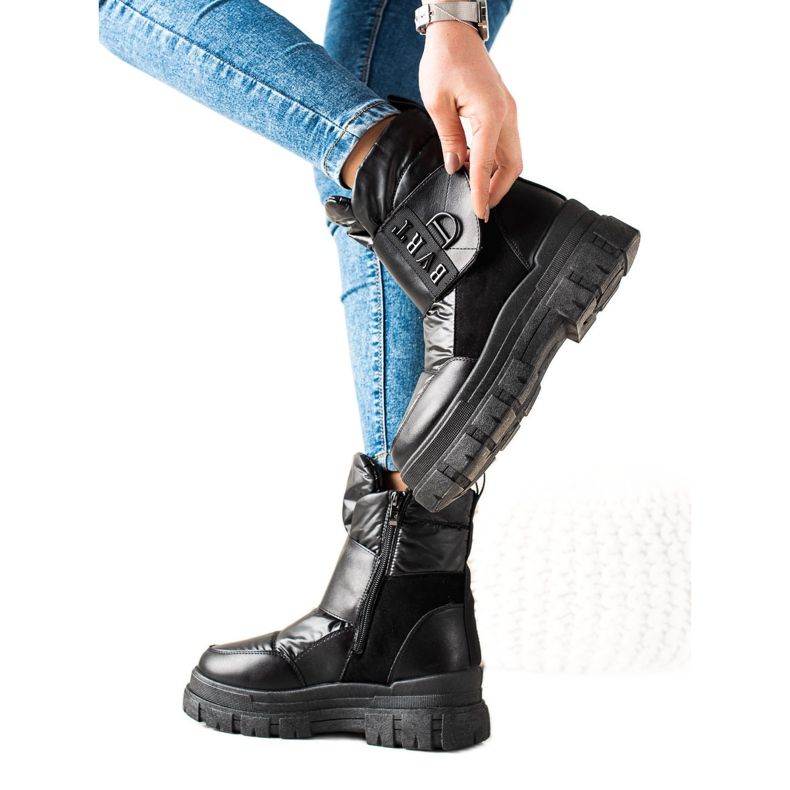 TRENDI Bottes de neige chaudes avec velcro le noir TRENDI Bottes de neige chaudes avec velcro le noir