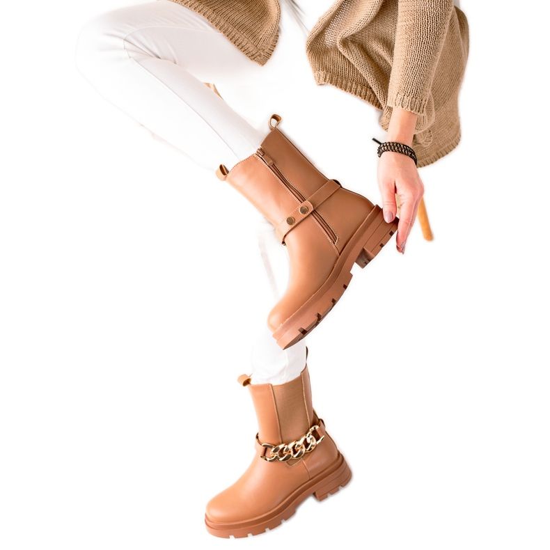 TRENDI Bottines hautes avec chaîne beige