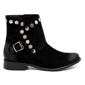 Exquisite Bottines femme en cuir avec clous 1198 noir