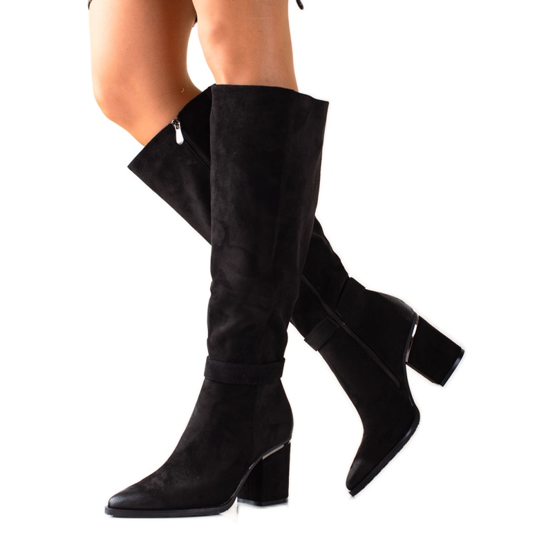 W. Potocki Bottes en daim noires Potocki le noir