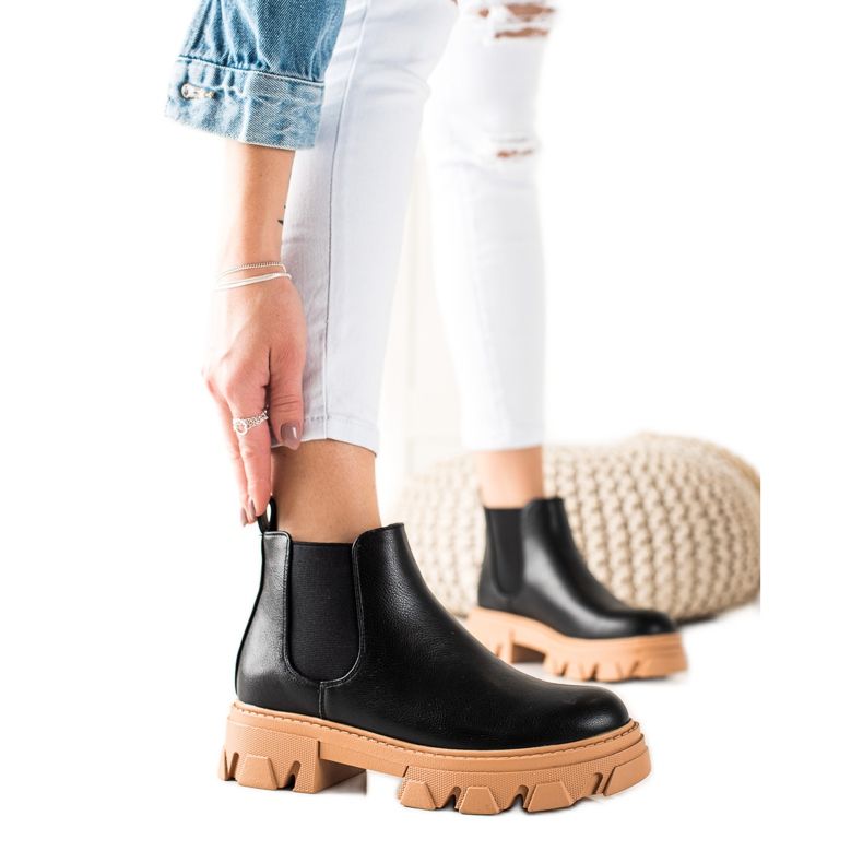 Seastar Bottines Chelsea chaudes en cuir écologique le noir