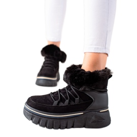 TRENDI Bottes de neige sur la plate-forme avec fourrure le noir