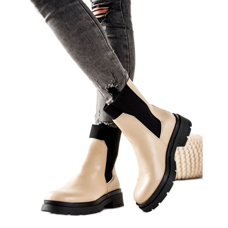 TRENDI Bottines Chelsea à la mode beige le noir