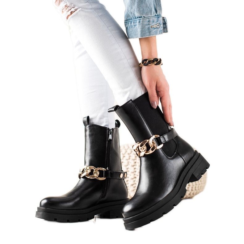 TRENDI Bottes hautes avec chaîne le noir