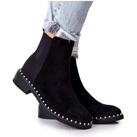 PG1 Bottines Jodhpur en daim Jilanna noires avec perles le noir