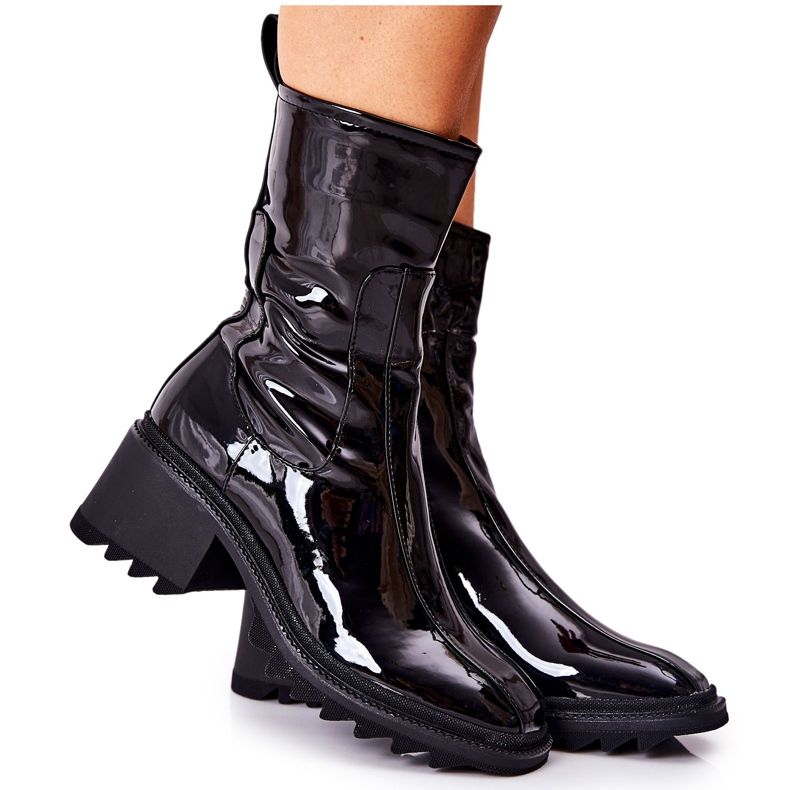 PM1 Bottines Merelien Noir Vernis à Talons Hauts le noir