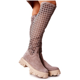 PA2 Bottes en daim ajourées marron clair Kallede beige brun