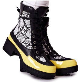 Boots Cuir Serpent Noir et Jaune Meridiah blanc