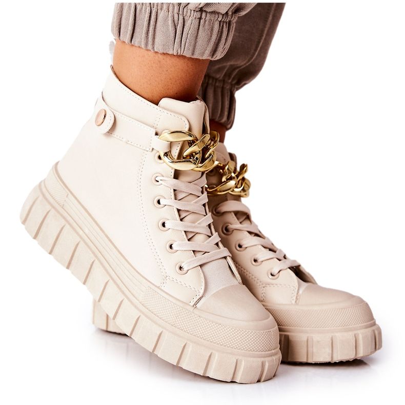 Baskets hautes sur plateforme beige Standies d'or