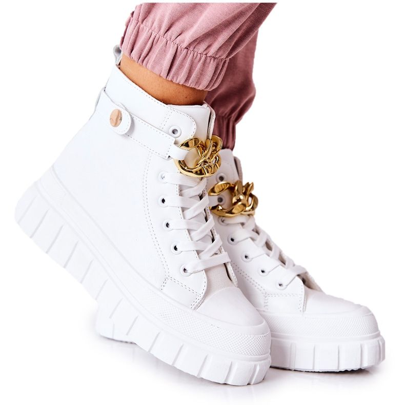 Baskets hautes sur la plate-forme blanche Standies d'or