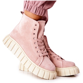 Baskets montantes en daim sur plateforme rose Meniphise beige