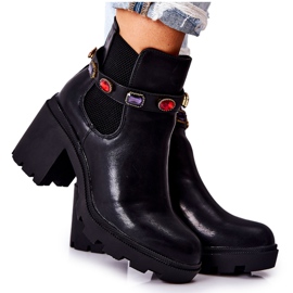 PS1 Bottes Pour Femmes En Cuir Sur Un Talon Avec Des Cristaux Noir Macbeth