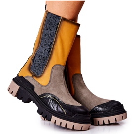 Bottes Hautes Cuir Maciejka Jaune-Gris 05141-07 beige noir doré