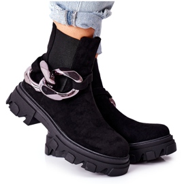 S.Barski Bottes isolées pour femmes, bottes de Chelsea noir avec un ornement