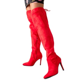 Small Swan Bottes en daim sur un talon haut rouge