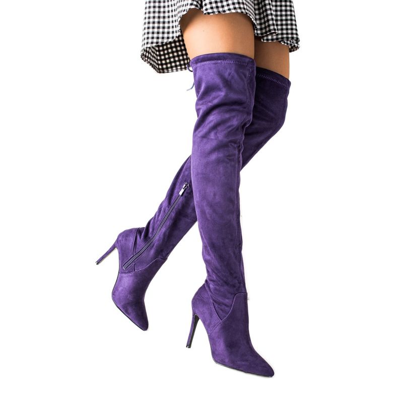 Small Swan Bottes en daim sur un talon haut violet