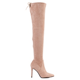 Small Swan Bottes en daim sur un talon haut beige