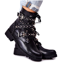 Bottines En Cuir À Rayures Motif Animal Noir Kepherine le noir