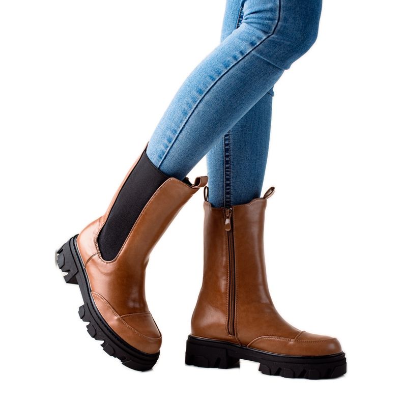 Small Swan Bottes hautes sur la plate-forme brun Small Swan Bottes hautes sur la plate-forme brun