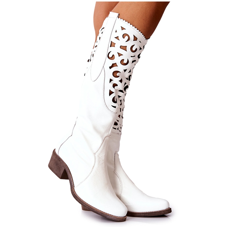 PA2 Bottes ajourées en cuir en blanc Decorous blanche