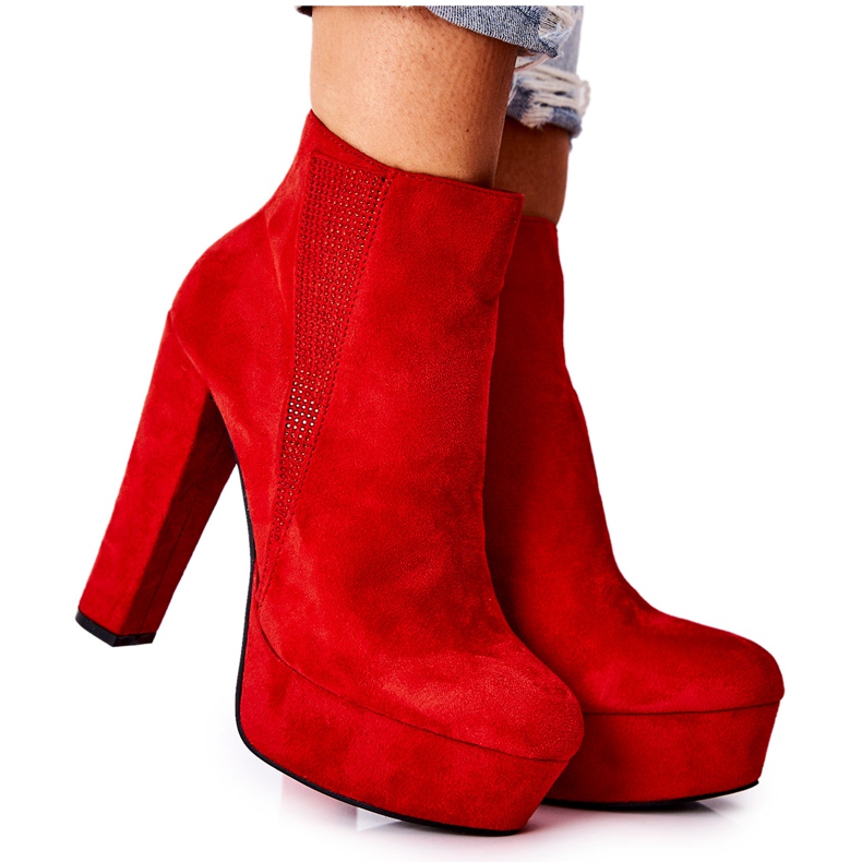 PS1 Bottines Talons Hauts En Daim Rouge Sarsea